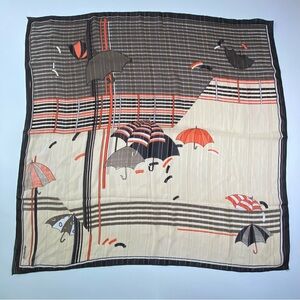 Umbrella Print Square Scarf Black Cream Orange Graphic Wrap